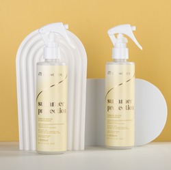Logo Finisher that blocks UV rays and protects the strands